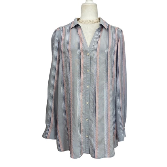 Thakoon Silk Blend Striped Button Front Blouse - Picture 11 of 12